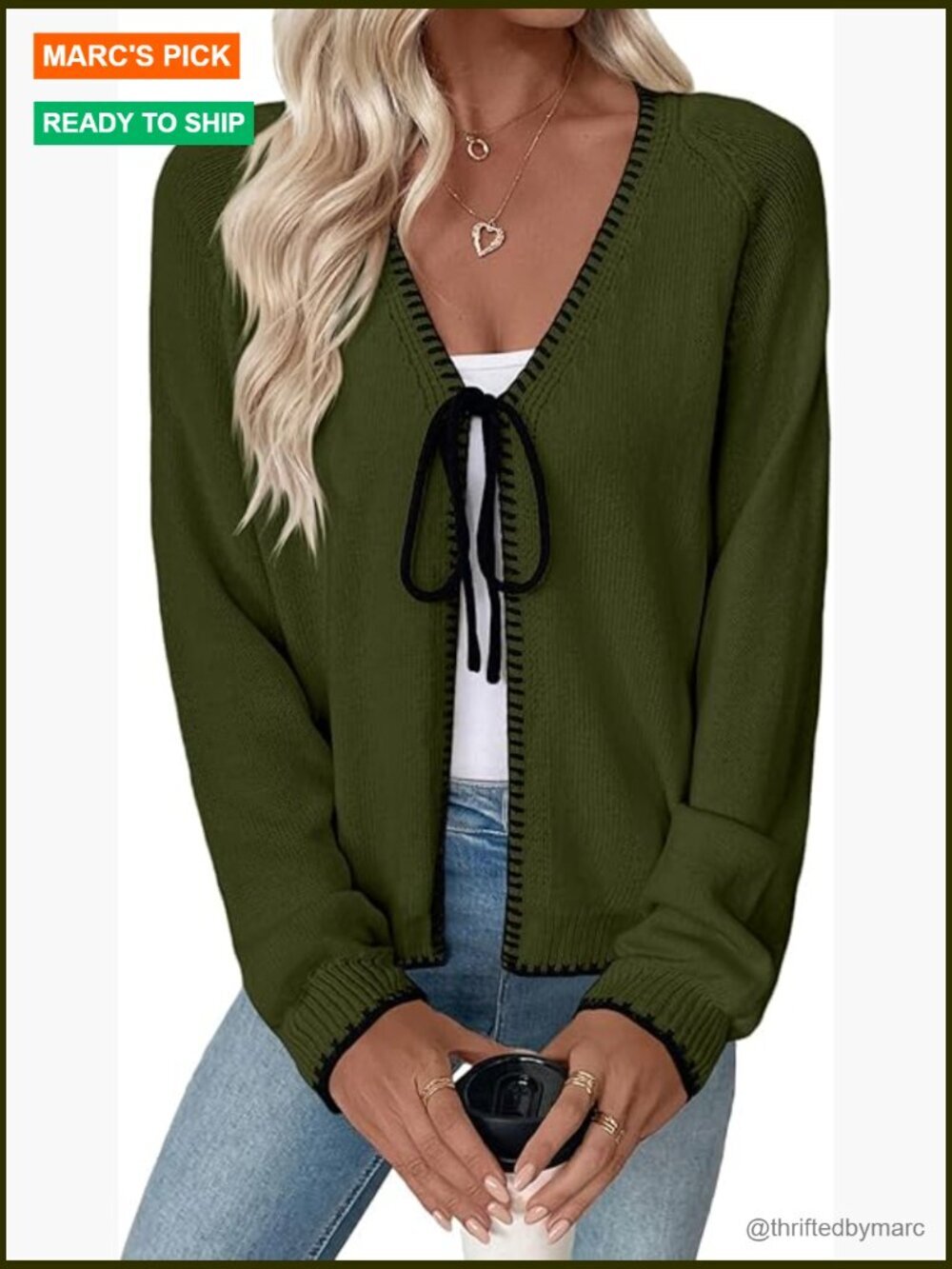 Lightweight Cropped Cardigan with Front Tie Color Block Long Sleeve Sweater